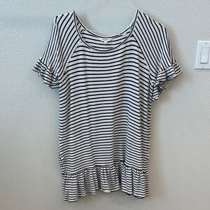 Black and White Striped Ruffle Sleeve Mini Dress